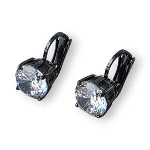 Joan Boyce Clip-On Solitaire CZ Earrings Black White Swarovski Crystals New